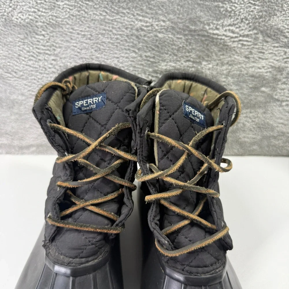 Sperry Saltwater Black Quilted Duck Boots Waterproof Ankle STS94063 Womens 9 M